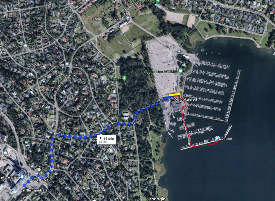 G&aring;ngv&auml;g fr&aring;n N&auml;sby Park station till Sailstar, 15 minuter